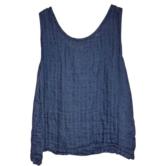 FLAX 100% Linen striped tank top black semi sheer size large flowy Lagenlook - Picture 5 of 8